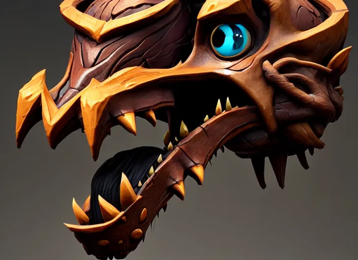 Image similar to brown wooden festeroot dragonskull treant head, stylized stl, 3 d render, activision blizzard style, hearthstone style, darksiders art style, greg rutkowski style