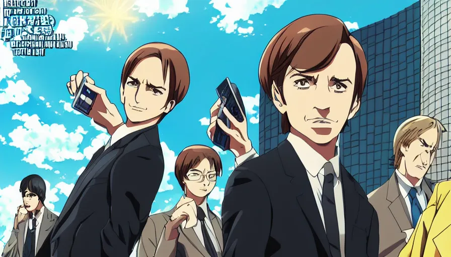 Prompt: better call saul anime key visual art, anime, pixiv fanbox, shinkai makoto style