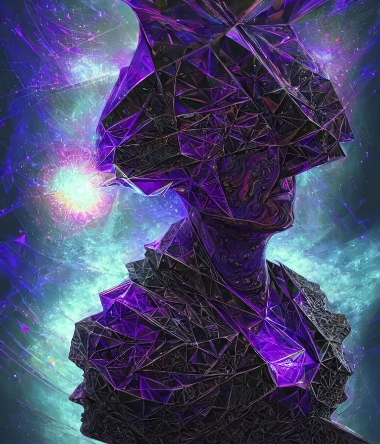 Image similar to front!!! shot of a court jester!!! character, mesmerizing fractal hypercubes, dark holography!!!, future, metallic nebula, crystalline edges, polygonal, elegant, highly detailed, centered, (((artstation, concept art, jagged, sharp focus, artgerm, Tomasz Alen Kopera, Peter Mohrbacher, donato giancola, Joseph Christian Leyendecker, WLOP, Boris Vallejo))), ((raytracing)), mugshot!!!!!, ugly!!!!!!, octane render, nvidia raytracing demo, octane render, nvidia raytracing demo, octane render, nvidia raytracing demo, 8K