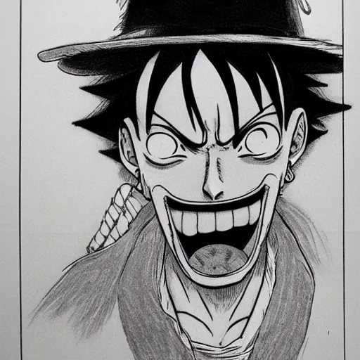 Image similar to [ luffy mustache ] ( by kim jung gi ) ( by kentaro miura ) ( by takao saito ) ( manga style )