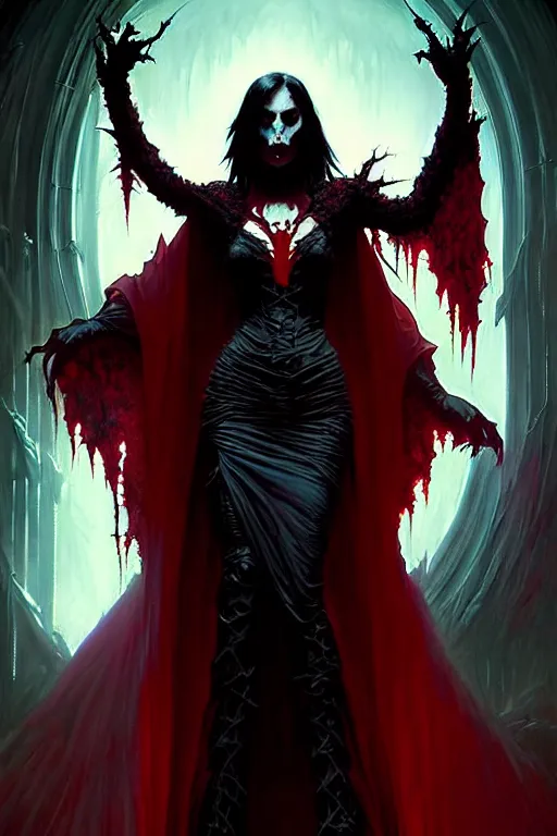 Prompt: gothic glowing red eye vampire spawn with flowing gown profile picture by greg rutkowski, dc comic, todd mcfarlane, dynamic pose, intricate, futuristic, fantasy, elegant, by stanley artgerm lau, greg rutkowski, thomas kinkade, alphonse mucha, loish, norman rockwell,