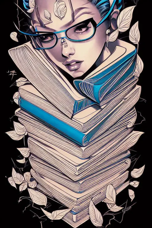 Image similar to digital art logo, books, by James Jean and by artgerm and by Lucha , ultra-detailed,