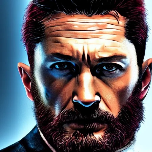 Prompt: Tom Hardy as wolverine in his suit Digital art 4K quality Photorealism