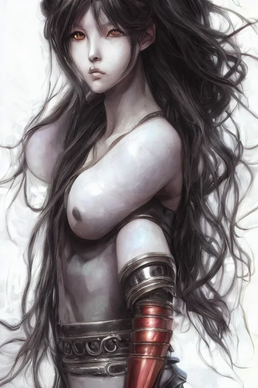 Prompt: anime medusa portrait, art by krenzcushart, by yoshitaka amano, kentaro miura, artgerm, wlop, artsyle of nier automata concept art