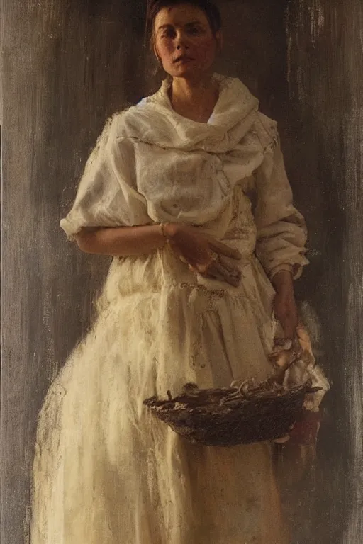 Prompt: Richard Schmid and Jeremy Lipking and Antonio Rotta full length portrait painting of a young beautiful traditonal bible character woman