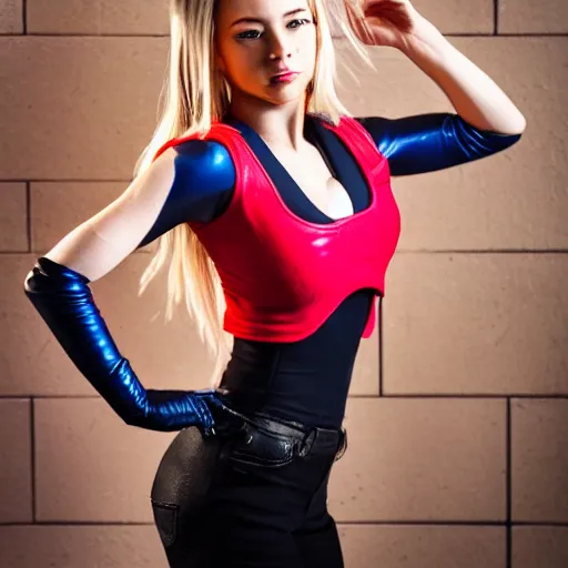 Image similar to sydney sweeney as android 1 8 dragon ball z, dslr photo, 8 5 mm f / 1. 8