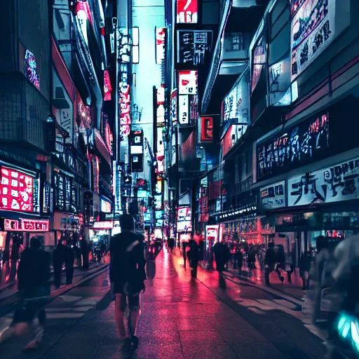 Prompt: tokyo cyberpunk futuristic, full of robots, sunset surreal