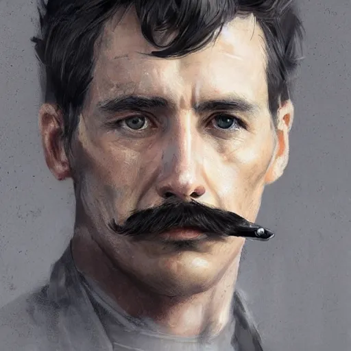 Image similar to portrait of a man by greg rutkowski, british features, short black hair in military style, moustache, perfect military composure, wearing gray imperial captain uniform, star wars expanded universe, he is about 4 0 years old, highly detailed portrait, digital painting, artstation, concept art, smooth, sharp foccus ilustration, artstation hq