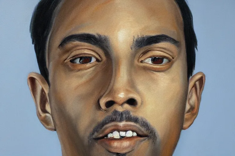 Image similar to frank the ai painter self portrait, detailed eyes, photorealistic