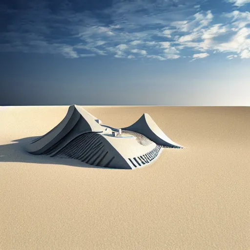 Image similar to zaha hadid architecture sand castle on a beach photorealistic