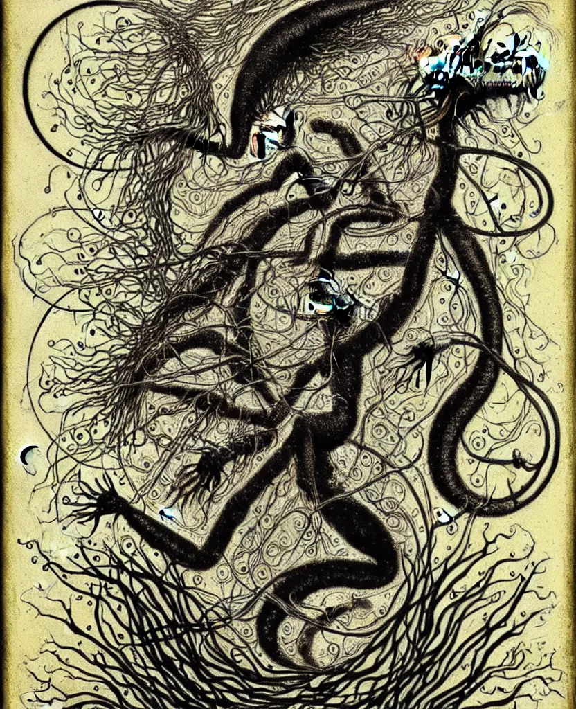 Image similar to whimsical freaky creature sings a unique canto about'as above so below'being ignited by the spirit of haeckel and robert fludd, breakthrough is iminent, glory be to the magic within, painted by ronny khalil