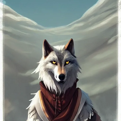 Prompt: an anthropomorphic wolf in a doublet looking out over the hills, artstation hq, stylized, anthro furry art, furaffinity fursona, landscape, greg rutkowski, sharp focus, concept art