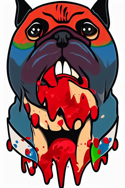 Image similar to Evil pug, the devil, sticker, blood thirsty, blood, evil, colorful, illustration, highly detailed, simple, smooth and clean vector curves, no jagged lines, vector art, smooth