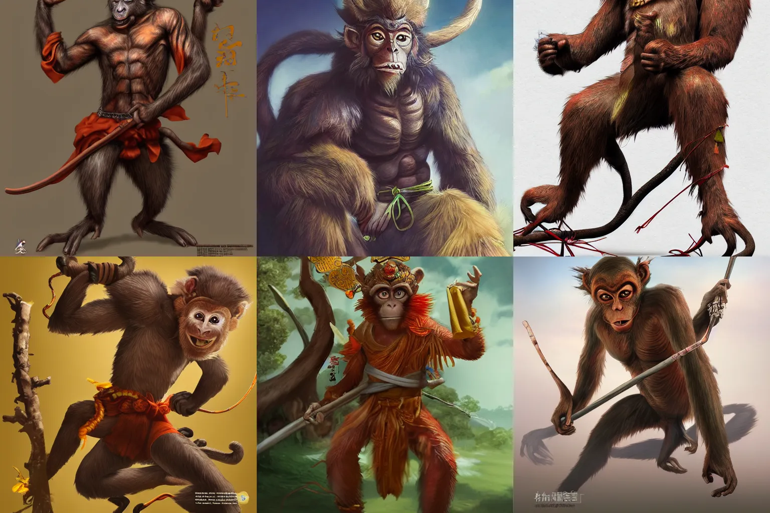 Prompt: tang mo, apeling, monkey folk, beast folk, humanoid monkey fantasy race ,wukong, monkey king, featured on artstation