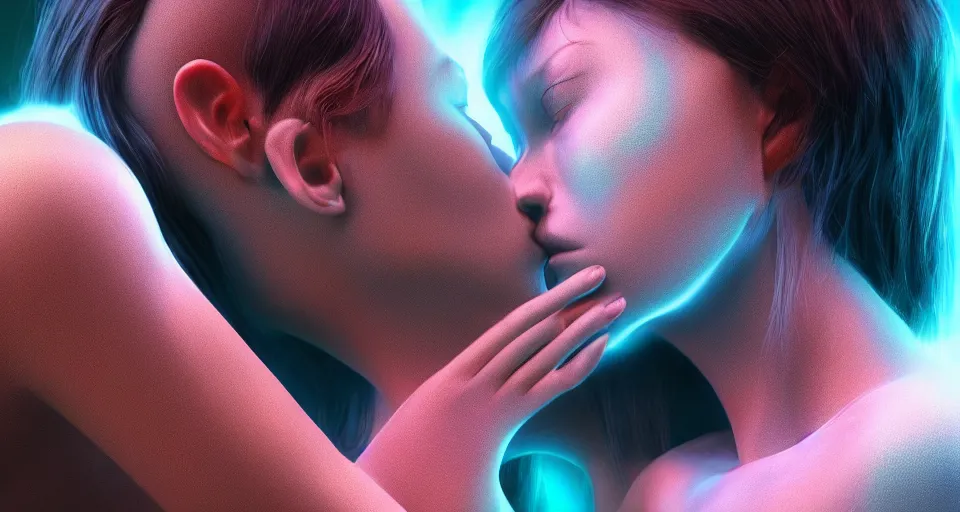 Image similar to x - ray photos of bionic couples kissing each other, octane render, concept art, realistic, high details colourful vfx art, art by hsiao - ron cheng and james jean highly detailed, intricate detail, unreal engine, octane render