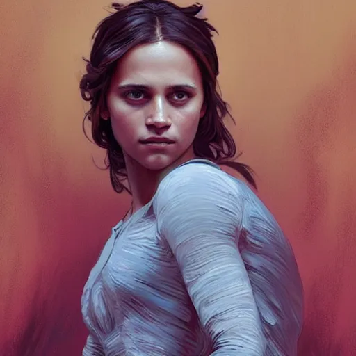 Image similar to character portrait of Alicia Vikander as a nonbinary androgynous teenager, relaxing mood, intricate, wild, highly detailed, digital painting, artstation, upper body, concept art, smooth, sharp focus, illustration, art by artgerm and greg rutkowski and alphonse mucha