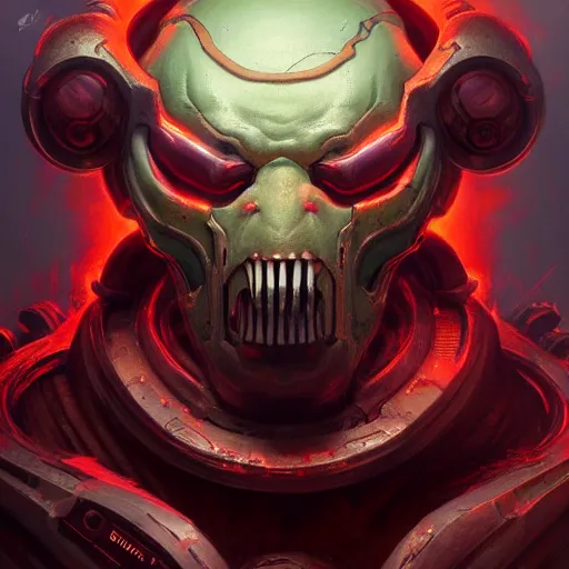 Image similar to doom eternal, mutant, tubes fused with the body, front view, painted by stanley lau, painted by greg rutkowski, painted by stanley, artgerm, masterpiece, digital art, trending on arts