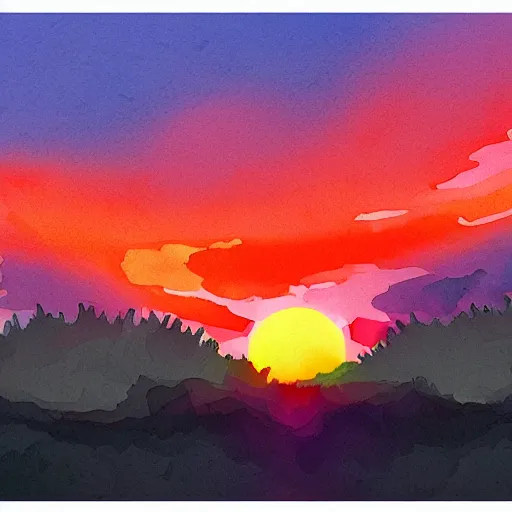 Image similar to sunset sky of dusk, digital watercolor painting, trending on artstation