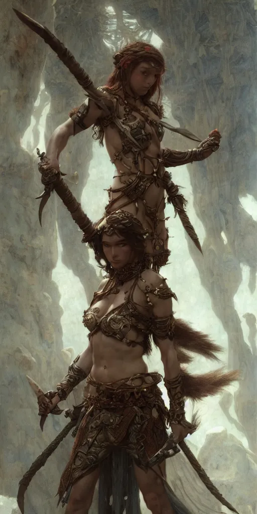 Image similar to a barbarian, beautiful fantasy maiden, dungeons and dragons, masterpiece by edgar maxence and ross tran and michael whelan, gustav dore, 8 k, octane render