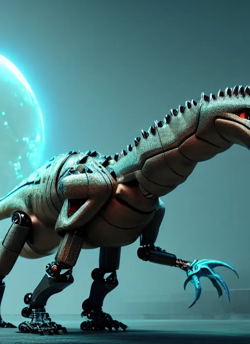 Image similar to futuristic dinosaurus robot, highly detailed, 4 k, hdr, award - winning, artstation, octane render