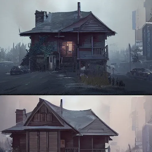 Prompt: homes, style game square enix, trending on artstation, painted by greg rutkowski, render with game the last of us parte ii details