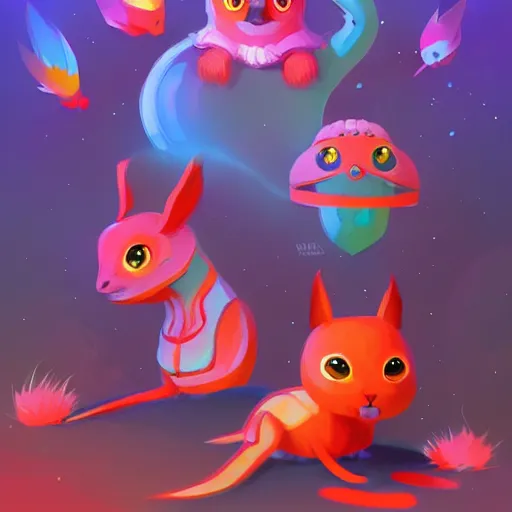 Image similar to cute creatures. bright art masterpiece artstation. 8k, sharp high quality illustration in style of Jose Daniel Cabrera Pena and Leonid Kozienko, magical colored theme, concept art by Tooth Wu,