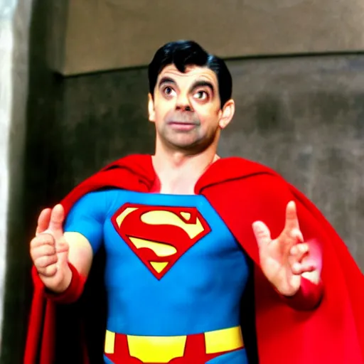 Prompt: Rowan Atkinson as Superman