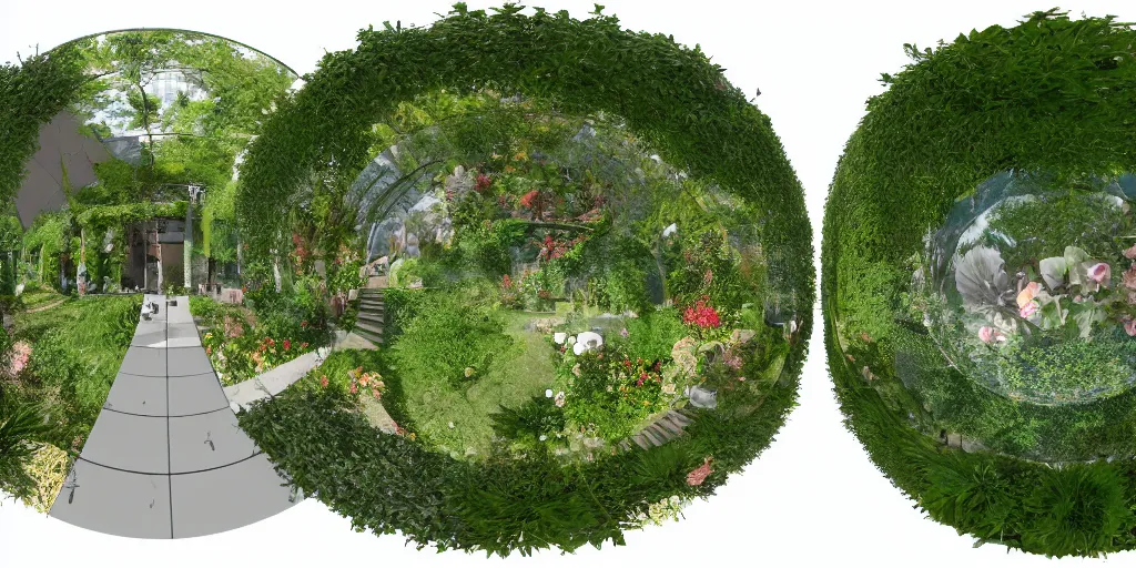 Image similar to seamless equirectangular projection of a 3 6 0 view inside a garden