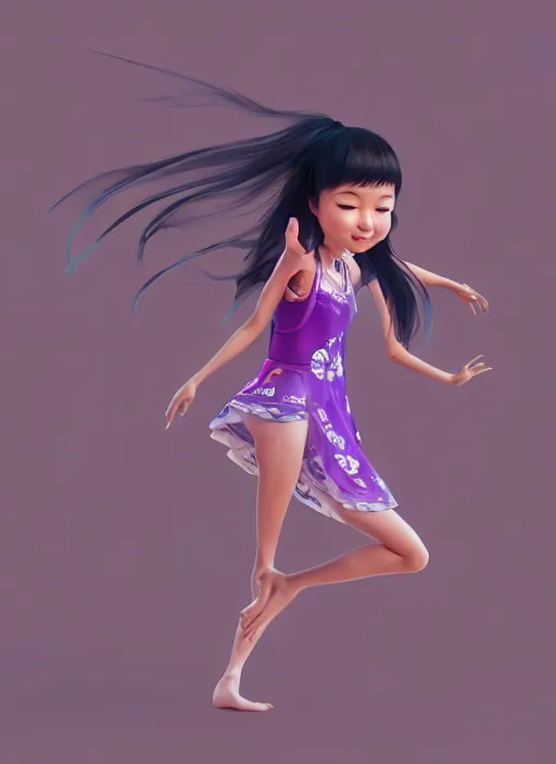 Image similar to a cute asian girl dancing, flowing hair in the style of pixar animation, full body shot, viewed from bellow, award winning, hyper detailed, studio lighting, artstation, octane renderer, unreal engine