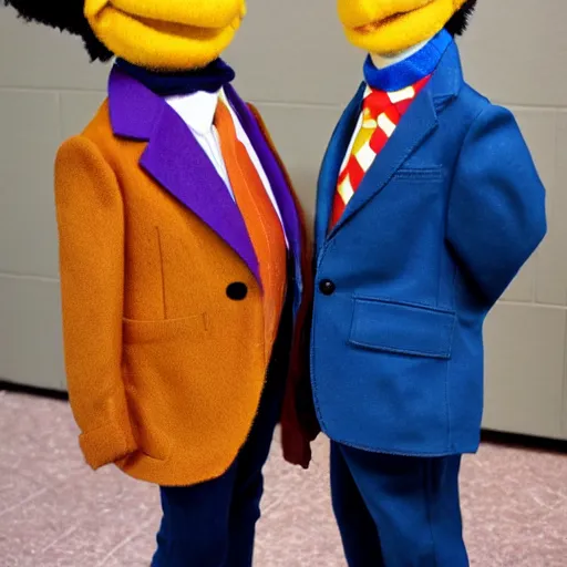 Image similar to bert & ernie as community college professors wearing leather elbow patch blazers