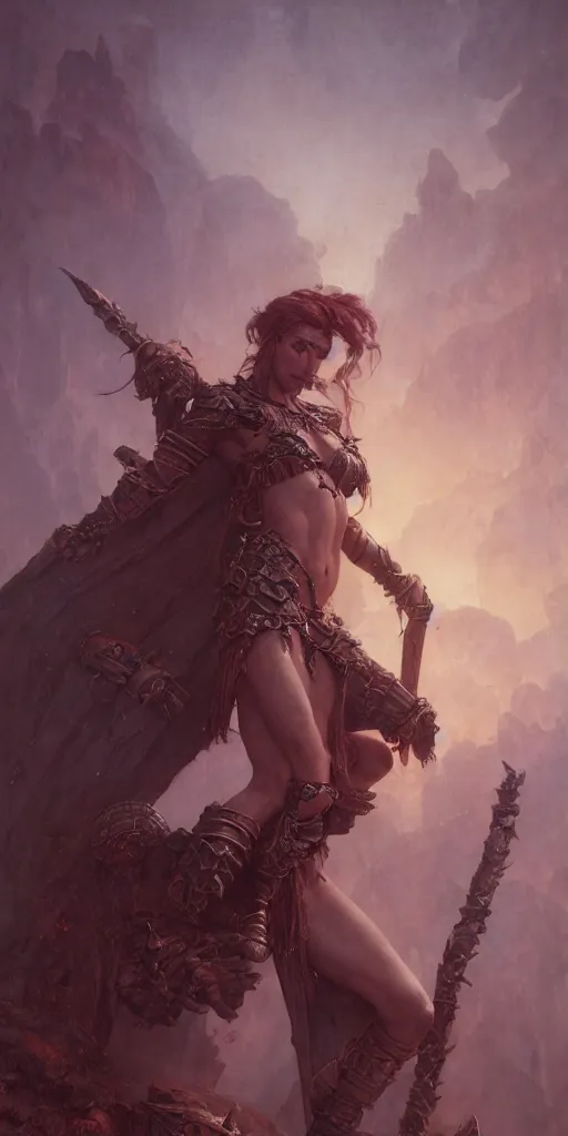 Image similar to a barbarian, beautiful fantasy maiden, dungeons and dragons, masterpiece by edgar maxence and ross tran and michael whelan, gustav dore, 8 k, octane render