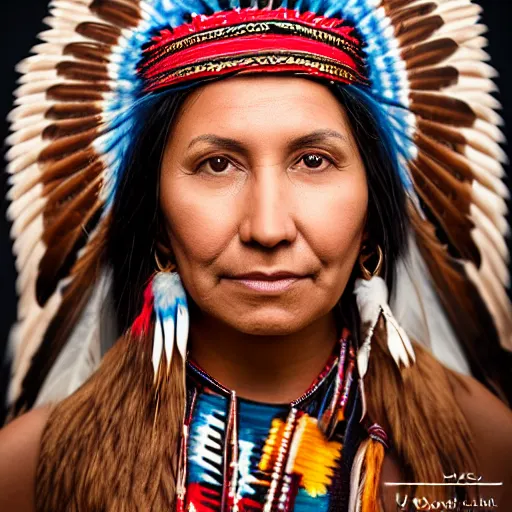 Prompt: portrait of a native american woman with an eagle, portrait photography, studio lighting, 4 k