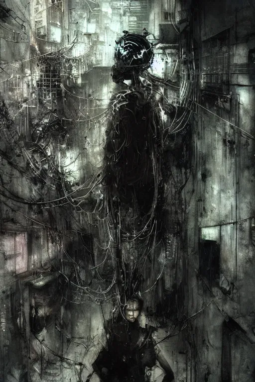 Image similar to screaming cyberpunk, wires, machines by emil melmoth zdzislaw belsinki craig mullins yoji shinkawa realistic render ominous detailed photo atmospheric by jeremy mann francis bacon and agnes cecile ink drips paint smears digital glitches glitchart