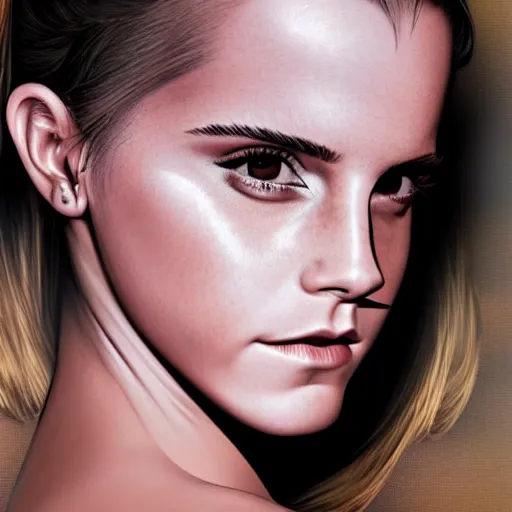 Image similar to emma watson Heavy Contour makeup look eye shadow smokey eyes fashion model face by artgem by brian bolland by ale