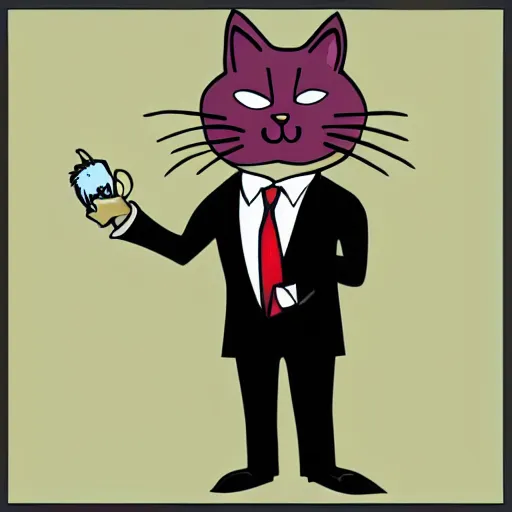 Prompt: cat in suit cartoon style