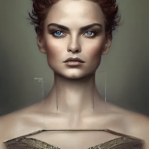 Prompt: tom bagshaw portrait, very beautiful erika eleniak in a full dress and long thin lustrous auburn hair, professionally retouched, focus eyes, ultra realistic soft painting, insanely detailed linework, symmetrical accurate intricate features, behance, 8 k