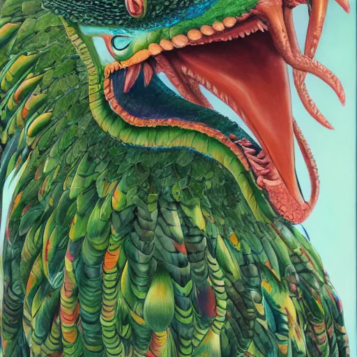 Image similar to realistic portrait of quetzalcoatl, Canon 5000