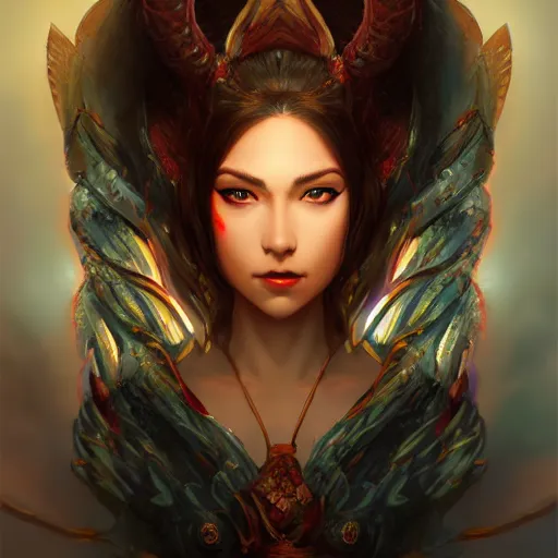 Prompt: stunning comic book style portrait painting of a dragon goddess, in the style of WLOP, 8k masterpiece, cinematic lighting, pristine clean design, fantasy, detailed, atmospheric,