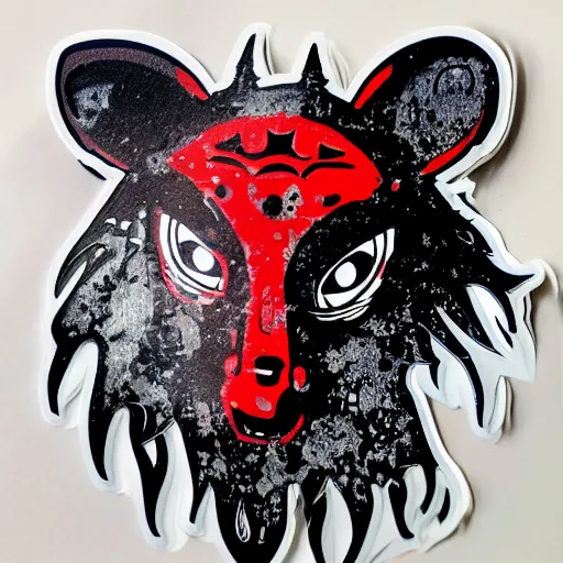 Prompt: die cut sticker, princess mononoke mask, splatter paint