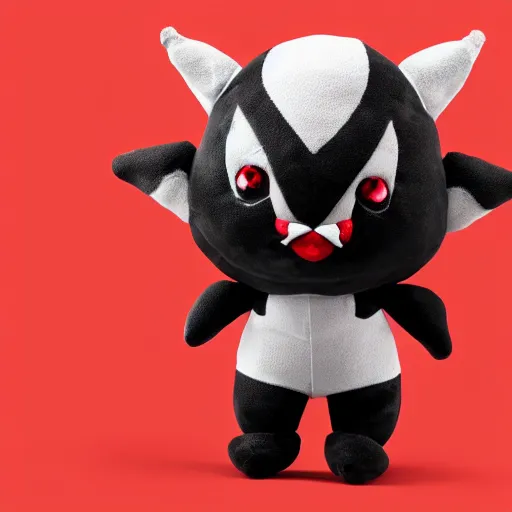 Prompt: cute fumo chibi plush prank imp, black and white with red hearts, soft shadow, vray