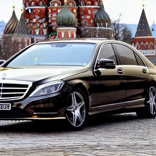 Prompt: gold Mercedes-Benz w220 s500 in Kremlin