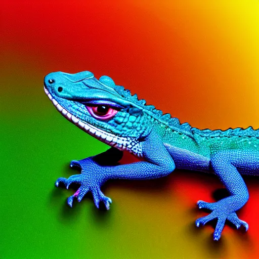 a tiny dragon lizard with rainbow colored wings, high | Stable