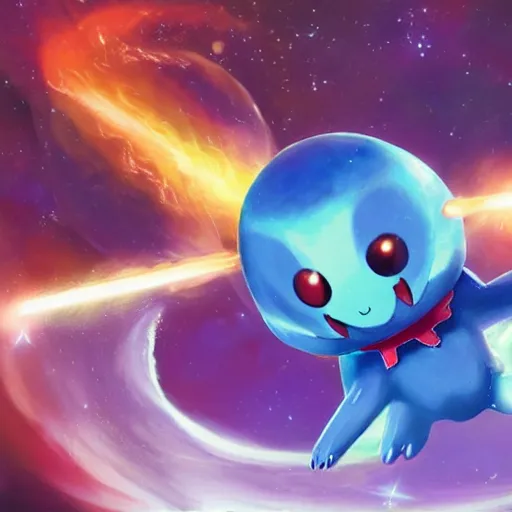 Prompt: galaxy type pokem on hyperrealistic, produced by guillermo deltoro, holding a spear