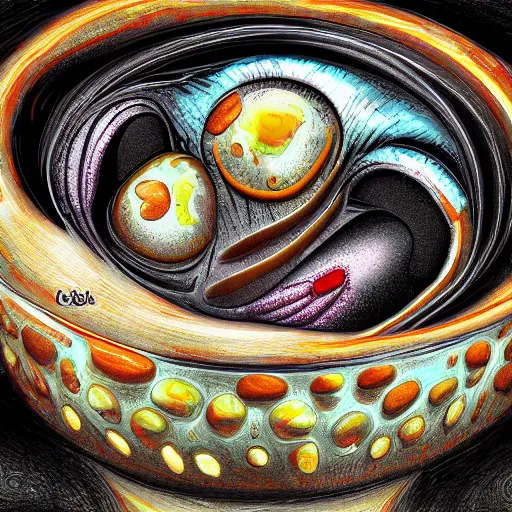 Image similar to a bowl of boiling imagination, super freaky, ultra detailed, digital painting