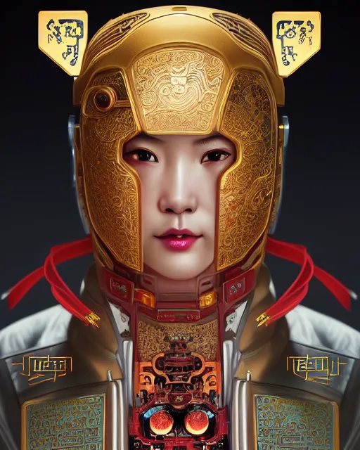 Prompt: portrait of a chinese cyberpunk machine, machine face, robed, upper half portrait, decorated with chinese opera motifs regal royal machine robot cyberpunk fine china, wuxia, traditional chinese art intricate intense elegant highly detailed digital painting artstation concept art smooth sharp focus illustration, art by artgerm and greg rutkowski alphonse mucha 8 k