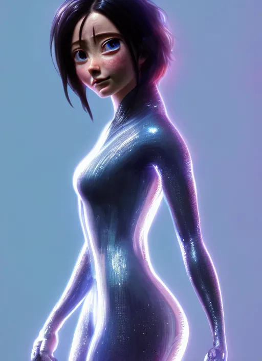 Image similar to Alita as Elsa, au naturel, hyper detailed, digital art, trending in artstation, cinematic lighting, studio quality, smooth render, unreal engine 5 rendered, octane rendered, art style by klimt and nixeu and ian sprigger and wlop and krenz cushart