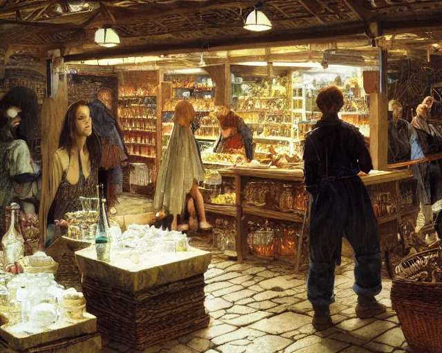 Image similar to concept art for fable bowerstone market, key lighting, soft lights, by steve hanks, by edgar maxence, by caravaggio, by michael whelan, by delacroix, by serov valentin, by tarkovsky, 8 k render, detailed, oil on canvas