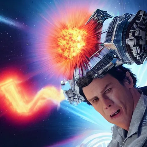 Prompt: hyperrealistic film still of ace ventura in space, violent explosion, stunning 3 d render, inspired by istvan sandorfi & greg rutkowski & unreal engine, perfect symmetry, dim volumetric cinematic lighting, 8 k octane comprehensive render, extremely hyper - detailed, incredibly lifelike attributes, intricate, real flesh texture, masterpiece, artstation, stunning,