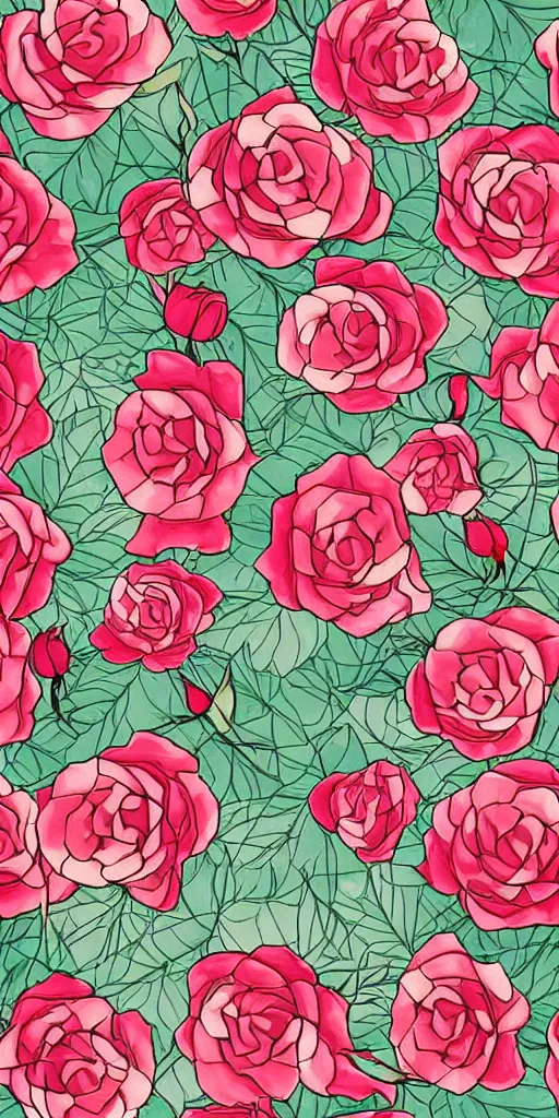 Image similar to seamless pattern of beautiful roses with leaves and throns, colourful, symmetrical, repeating 35mm photography