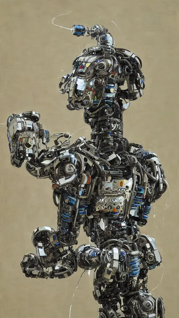 Image similar to robot painting a robot on canvas, intricate, highly detailed, photorealistic, film still, by huang guangjian.